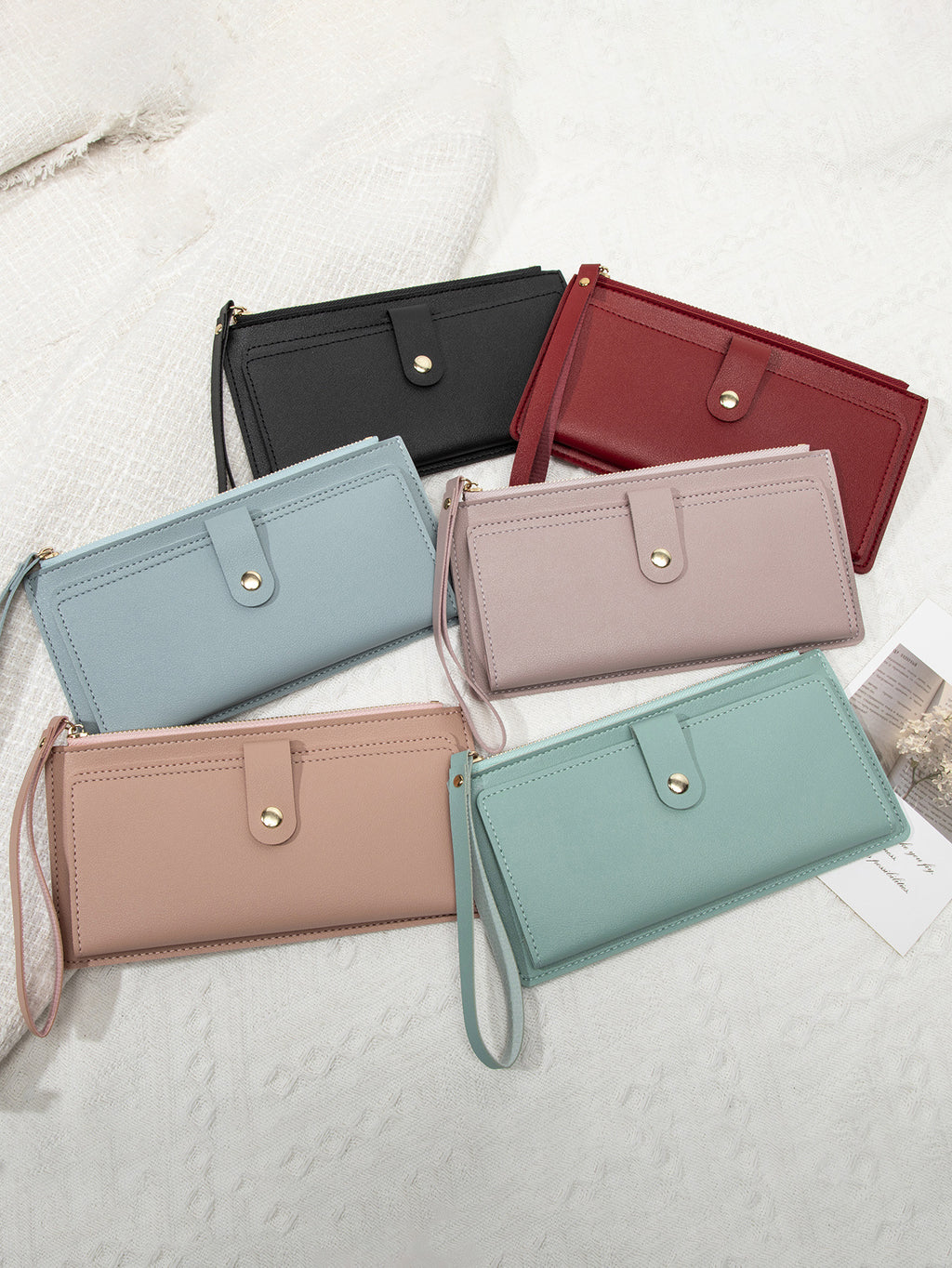New Multifunctional Ultra-thin Women's Long Wallet Fashionable Folding Zipper Buckle Clutch Solid Color Portable Coin Purse
