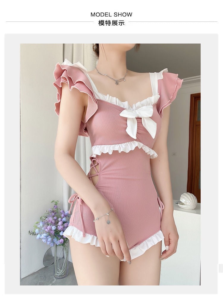 Korean Style Swimsuit Female One-Piece Cute Girl Conservative Belly-Covering Slimming Look Ins Style 2025 New Resort Hot Spring Swimsuit