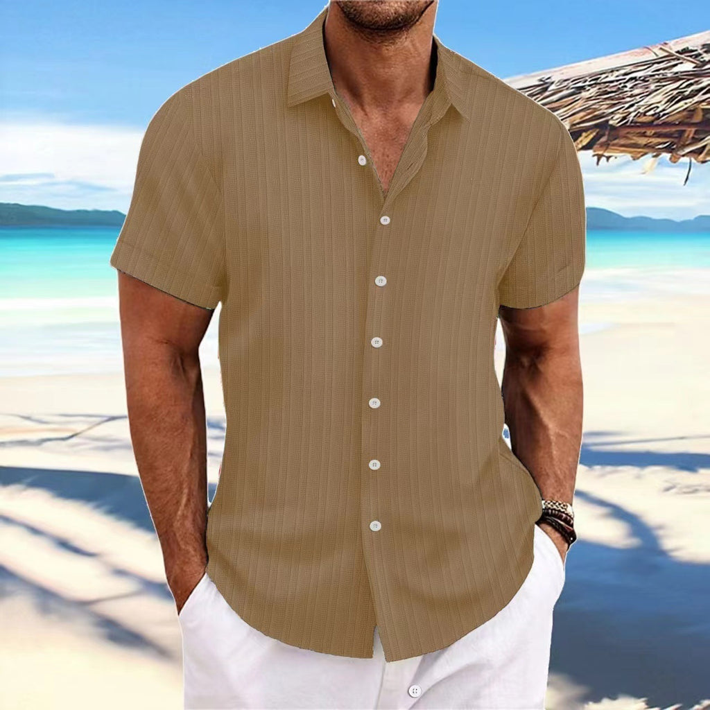 Chemise Homme Lin Rayée Manches Courtes – Style Britannique, Respirante, Été