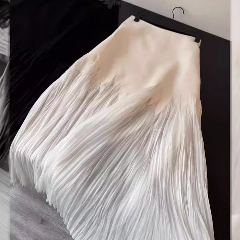 Petal Pleated High Waist Skirt Summer Elegant Lace Heavy Industry Pleated Draped Sense Large Skirt Gentle Long Skirt for Women