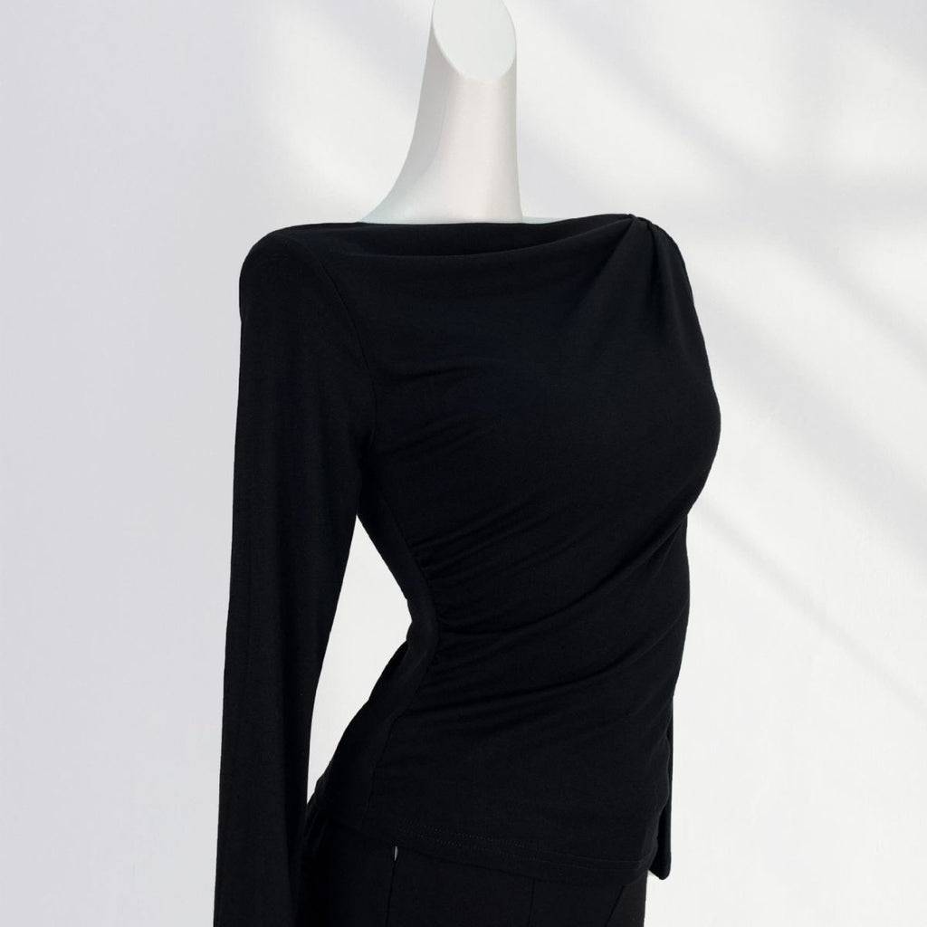 T-Shirt Femme Épaules Dénudées Manches Longues – Modal Doux, Coupe Ample