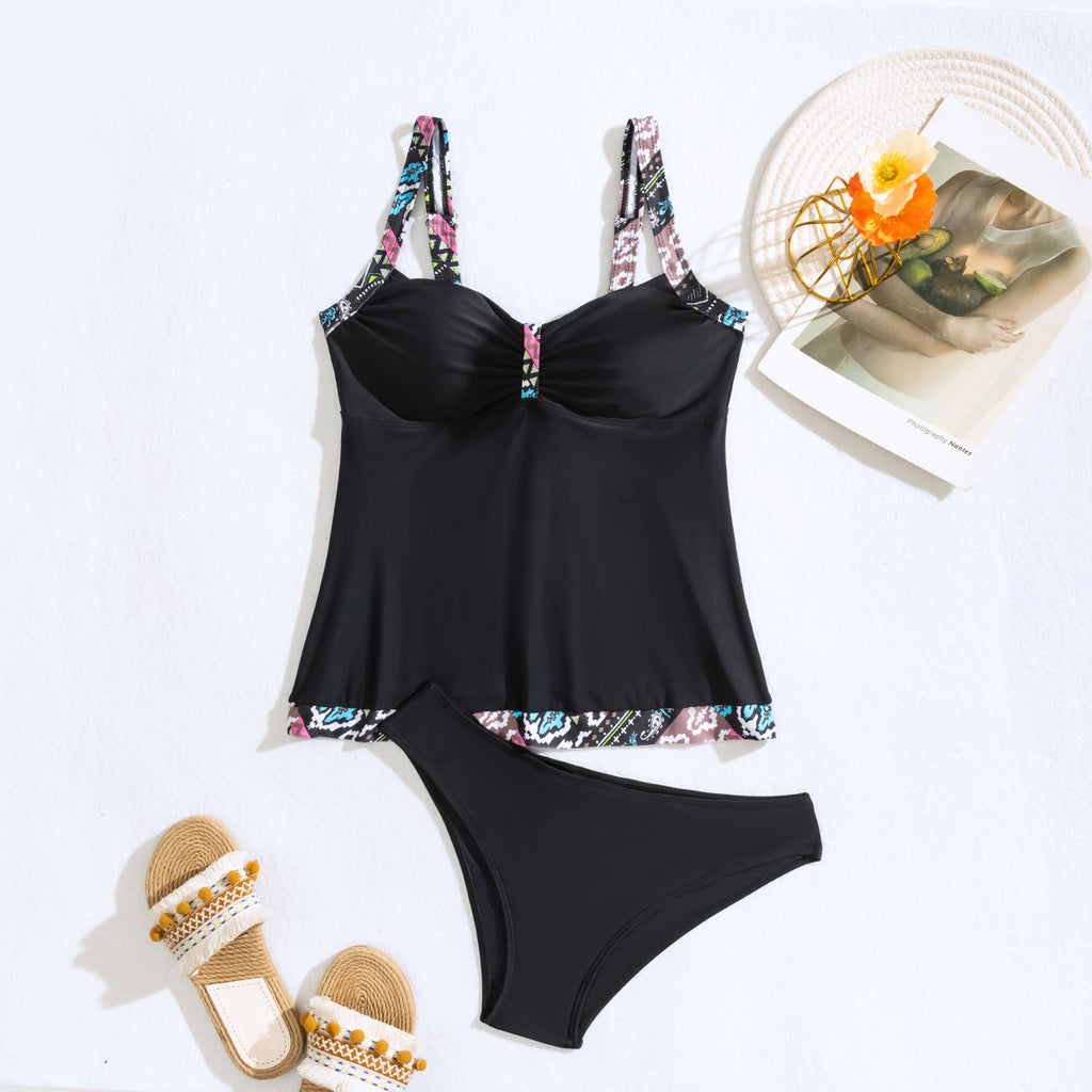 Tankini Femme Deux Pièces – Bretelles, Couleur Unie, Style Européen