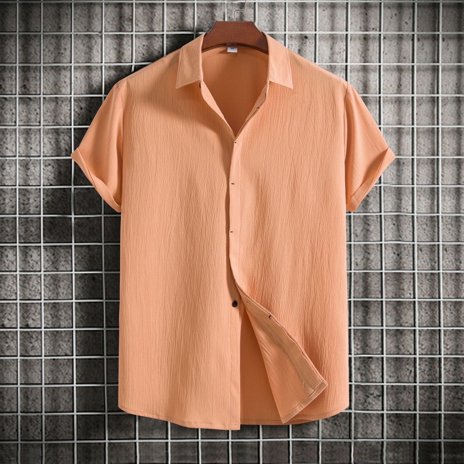 Chemise Homme Manches Courtes Couleur Unie – Casual, Respirante, Été 2025