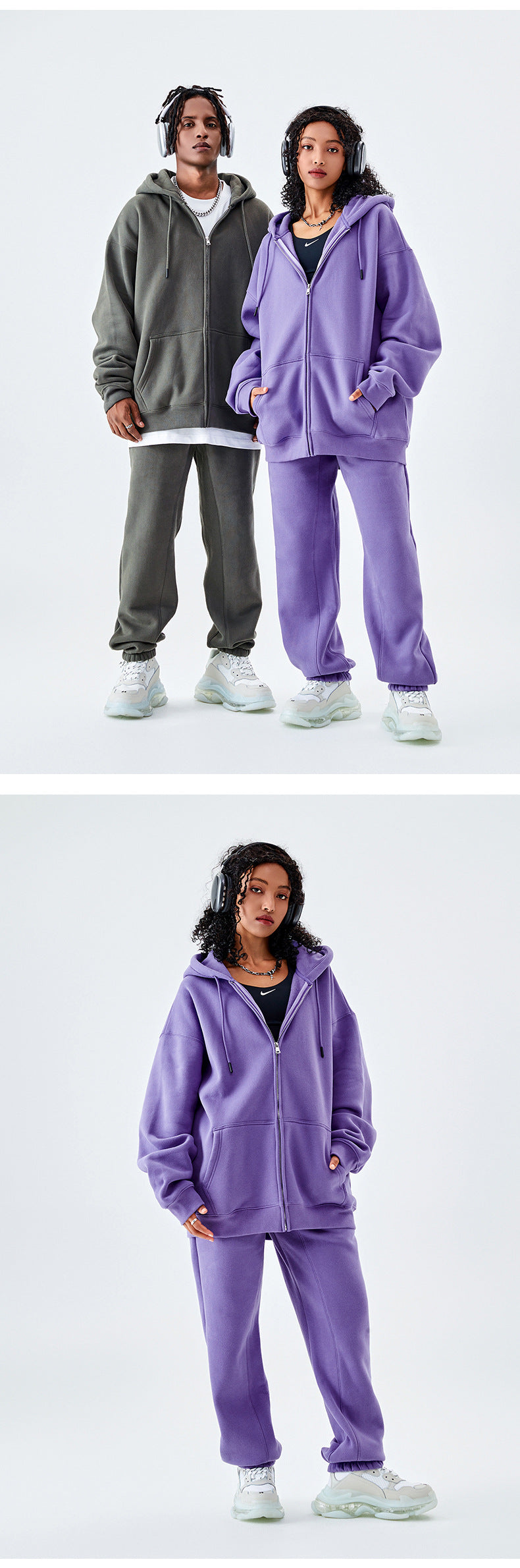 Tilani Men's Sweatshirt Cross-Border Casual Sports Suit Fashionable Pure Color Sweatshirt for Men and Women Simple Zipper Hoodie
