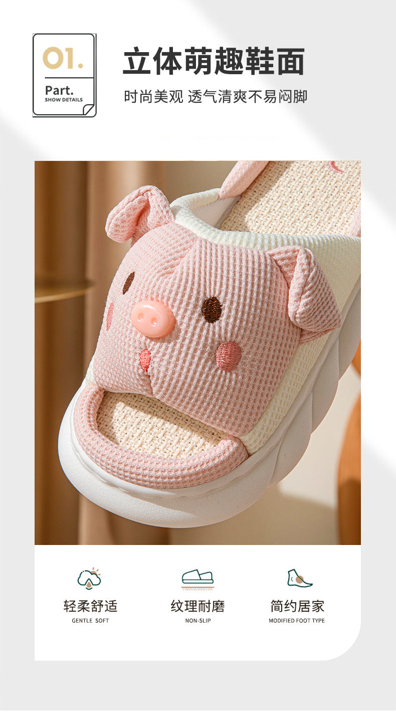 Cross-border Foreign Trade Tail Pig Cute Men and Women Couple Universal Open Toe Linen Cotton Linen Slippers