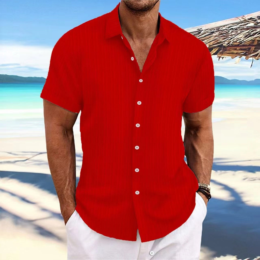 Chemise Homme Lin Rayée Manches Courtes – Casual, Respirante, Style Britannique
