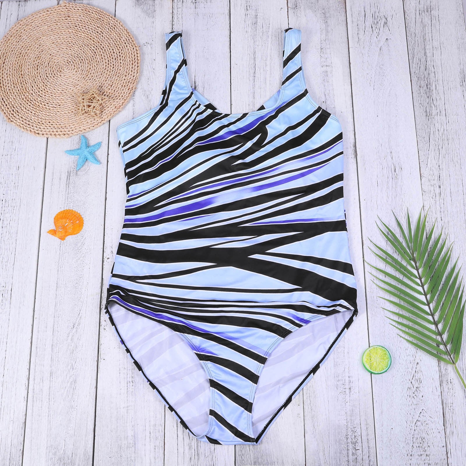 Cross-border new European and American women's one-piece swimsuit plus size plus fat gradient rainbow strip AliExpress bikini swimsuit