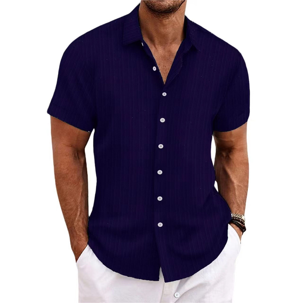 Chemise Homme Lin Rayée Manches Courtes – Style Britannique, Respirante, Été