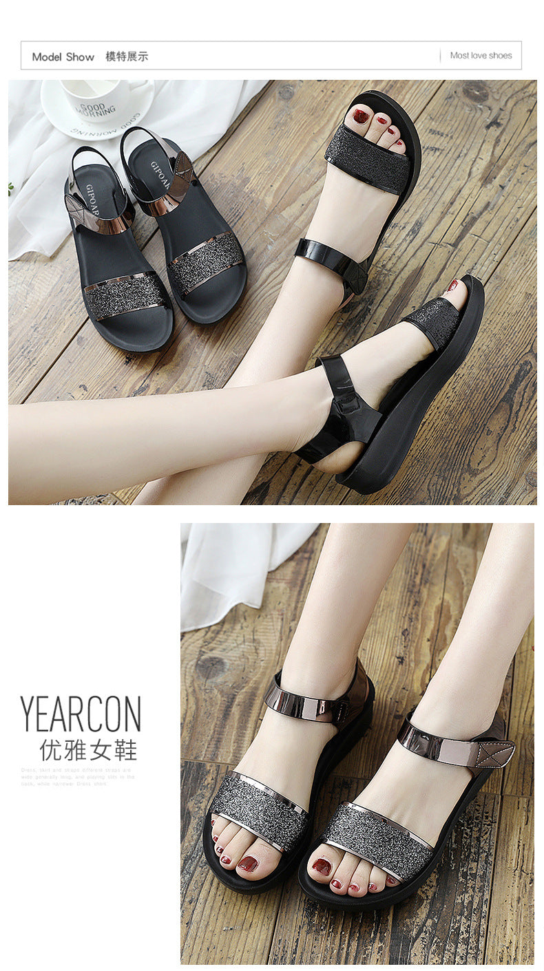 Sandales Femme Confortables Été – Semelle Épaisse, Talon Moyen, Velcro