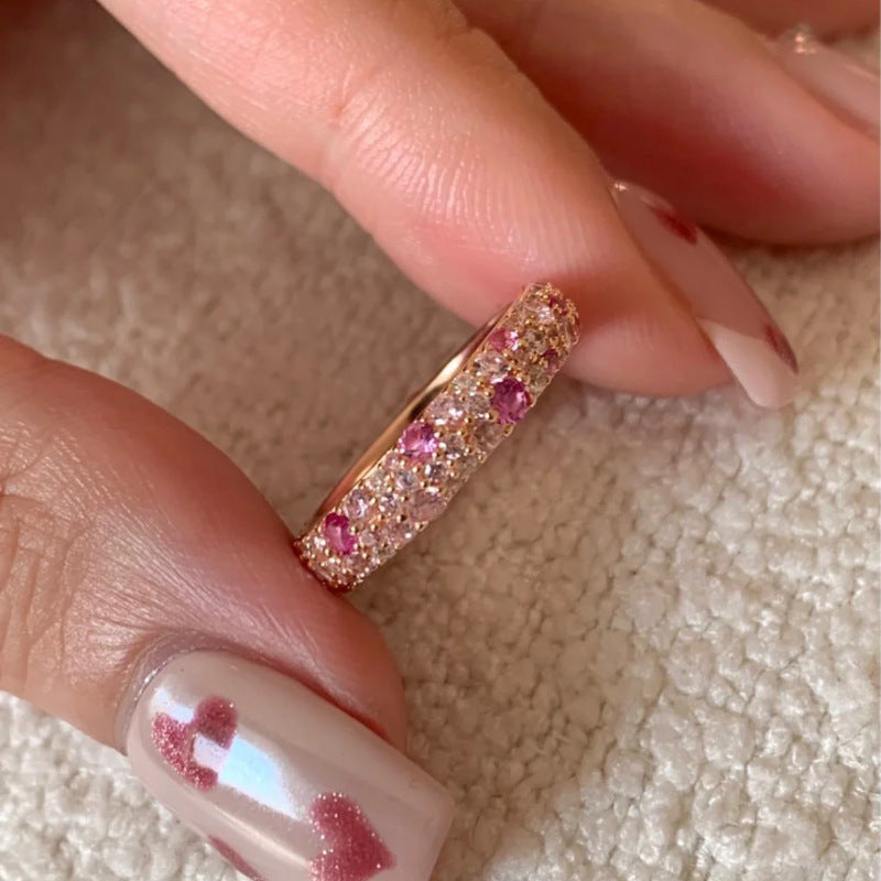 Bague Femme Diamant Rose Dégradé Anneau Ouvert – Style Français Luxe 2025