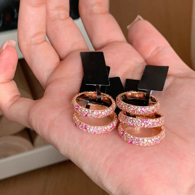 Bague Femme Diamant Rose Dégradé – Style Français Luxe, Anneau Ouvert