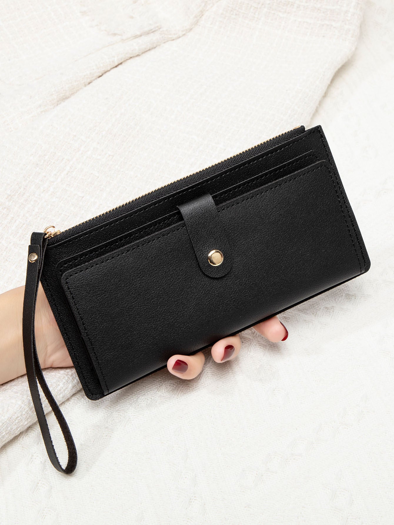New Multifunctional Ultra-thin Women's Long Wallet Fashionable Folding Zipper Buckle Clutch Solid Color Portable Coin Purse