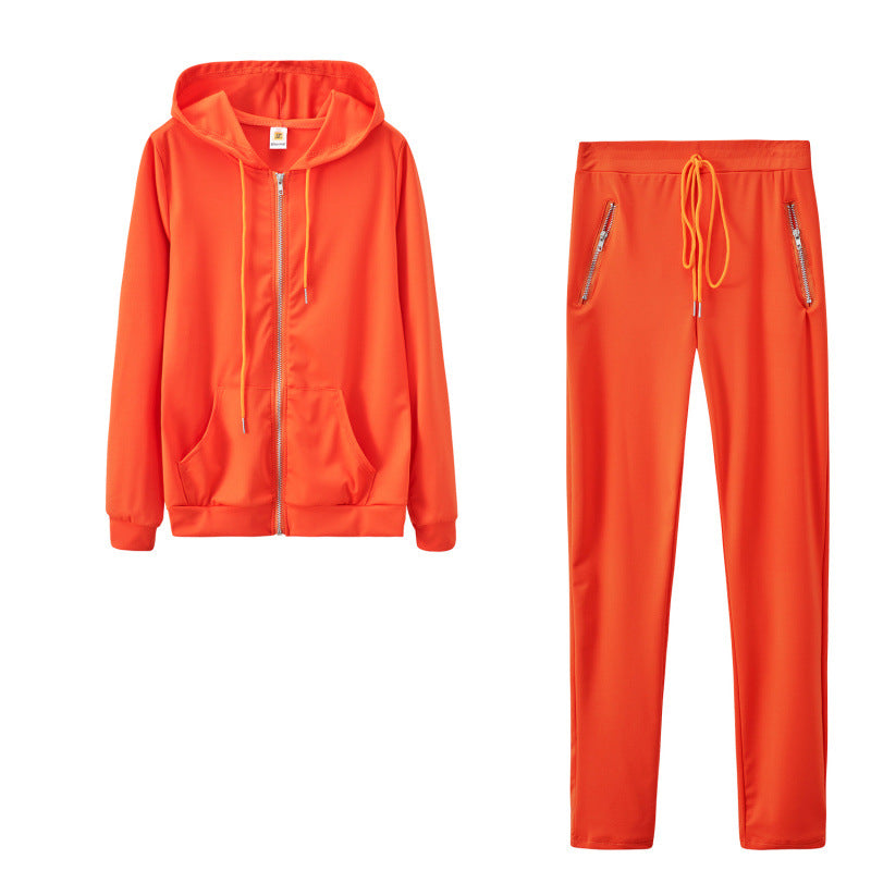 2024 cross-border autumn and winter European and American women's fashion sports leisure solid color suit personality zipper pocket two-piece set