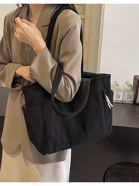 Sac Cabas Velours Côtelé Femme Grande Capacité – Tote Bag Casual Tendance