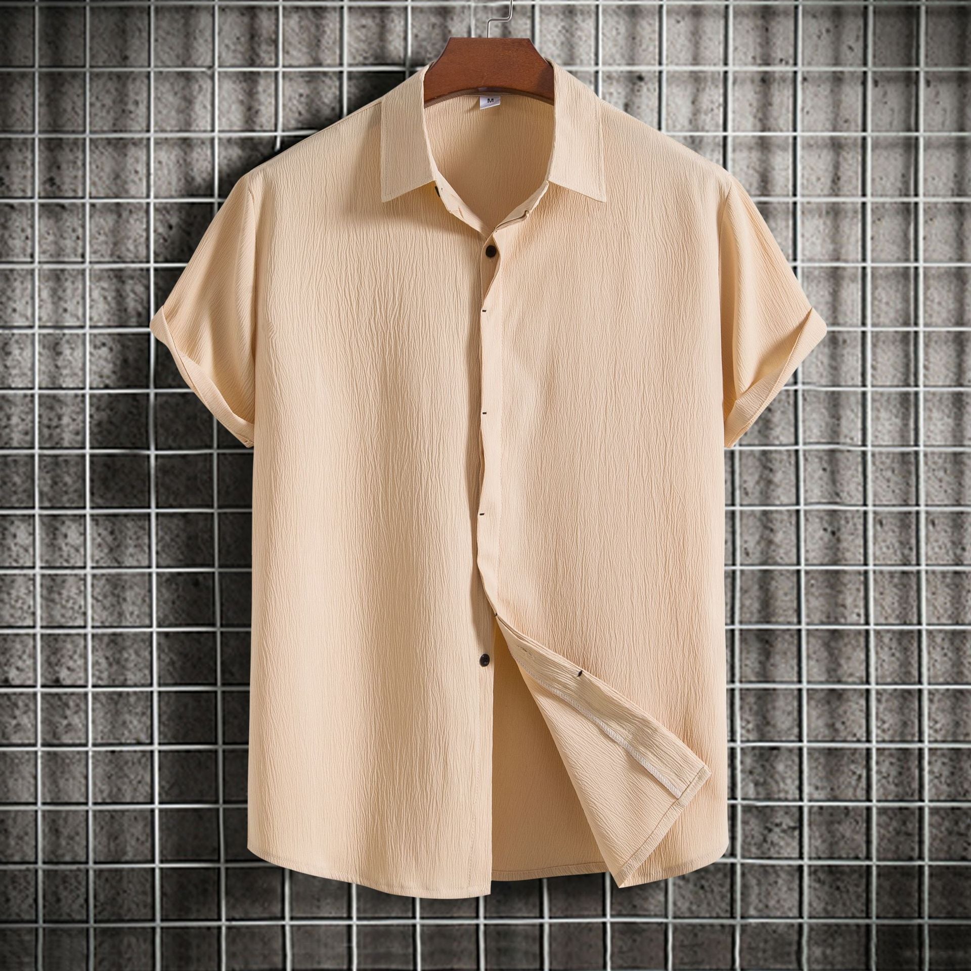 Chemise Homme Manches Courtes Couleur Unie – Casual, Respirante, Été 2025