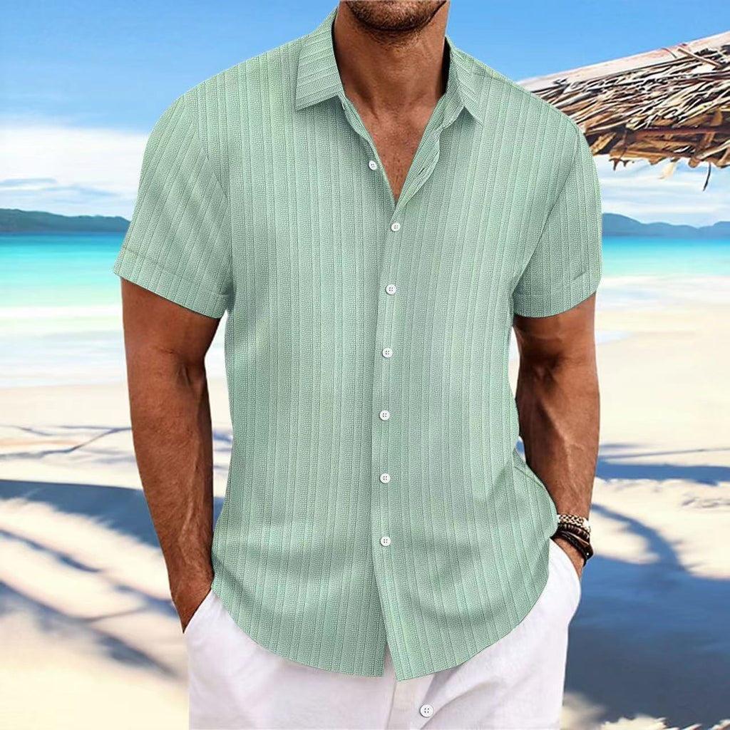 Chemise Homme Lin Rayée Manches Courtes – Style Britannique, Respirante, Été
