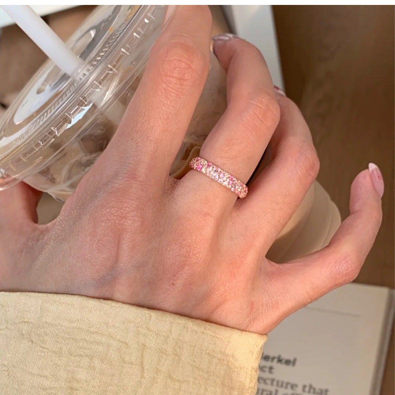 Bague Femme Diamant Rose Dégradé – Style Français Luxe, Anneau Ouvert