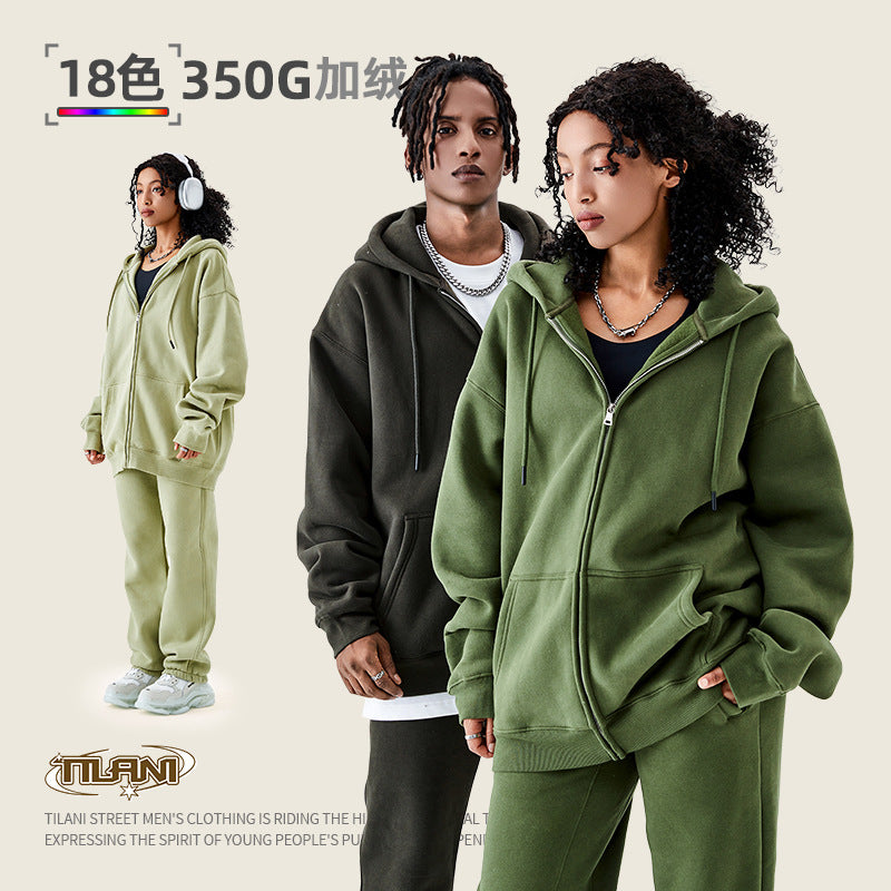 Ensemble Jogging Sweat Zippé Capuche Couleur Unie – Homme & Femme, Casual Sport
