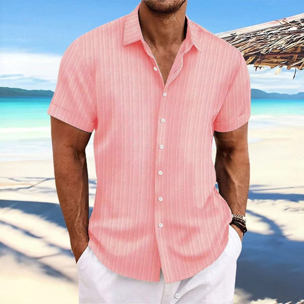 Chemise Homme Lin Rayée Manches Courtes – Casual, Respirante, Style Britannique
