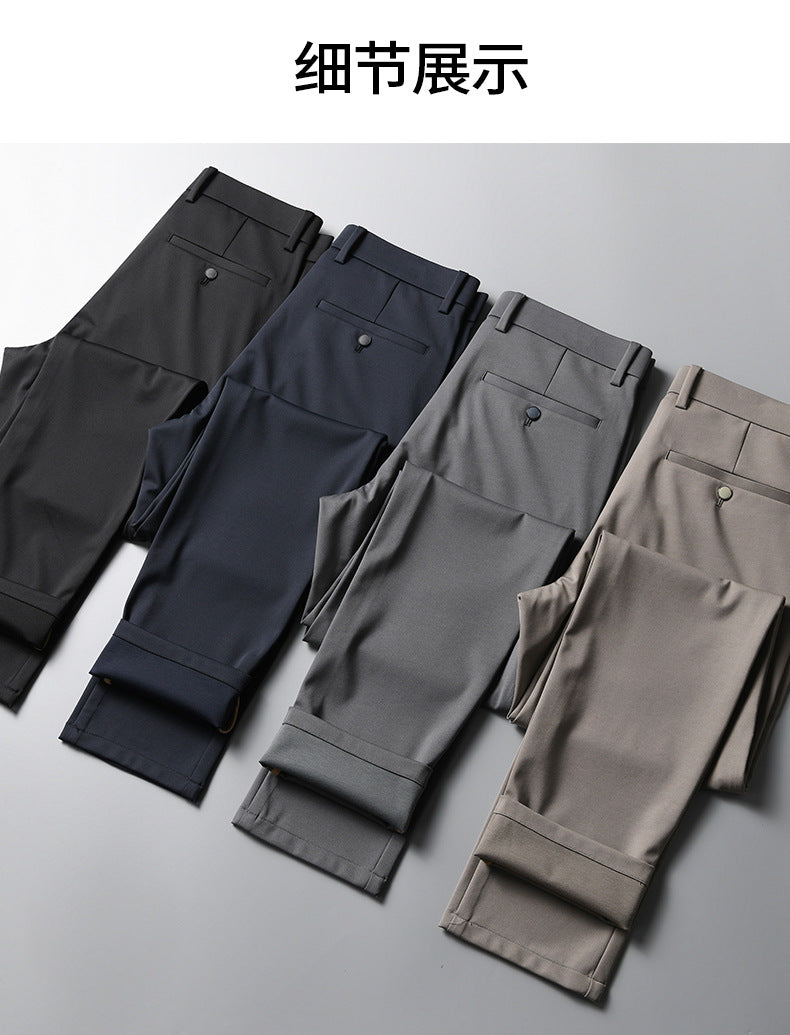 Men's Casual Pants with Mulberry Silk, Ice-Feel Business Commuter Trousers, Summer New High-End Wrinkle-Free Straight-Leg Pants