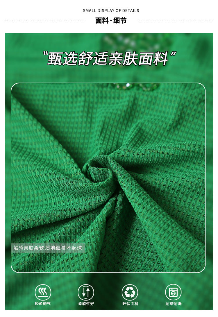 European 2024 Summer New Design Niche V-neck Bead Short-sleeved T-shirt Women's Slim-fit All-match Ins Top