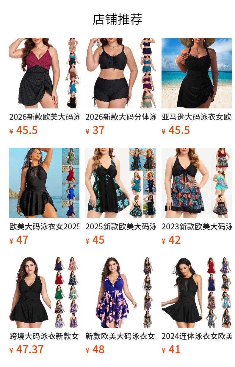 New European and American Style Plus-Size Women's Swimsuit, Conservative Two-Piece Swimwear, in Stock