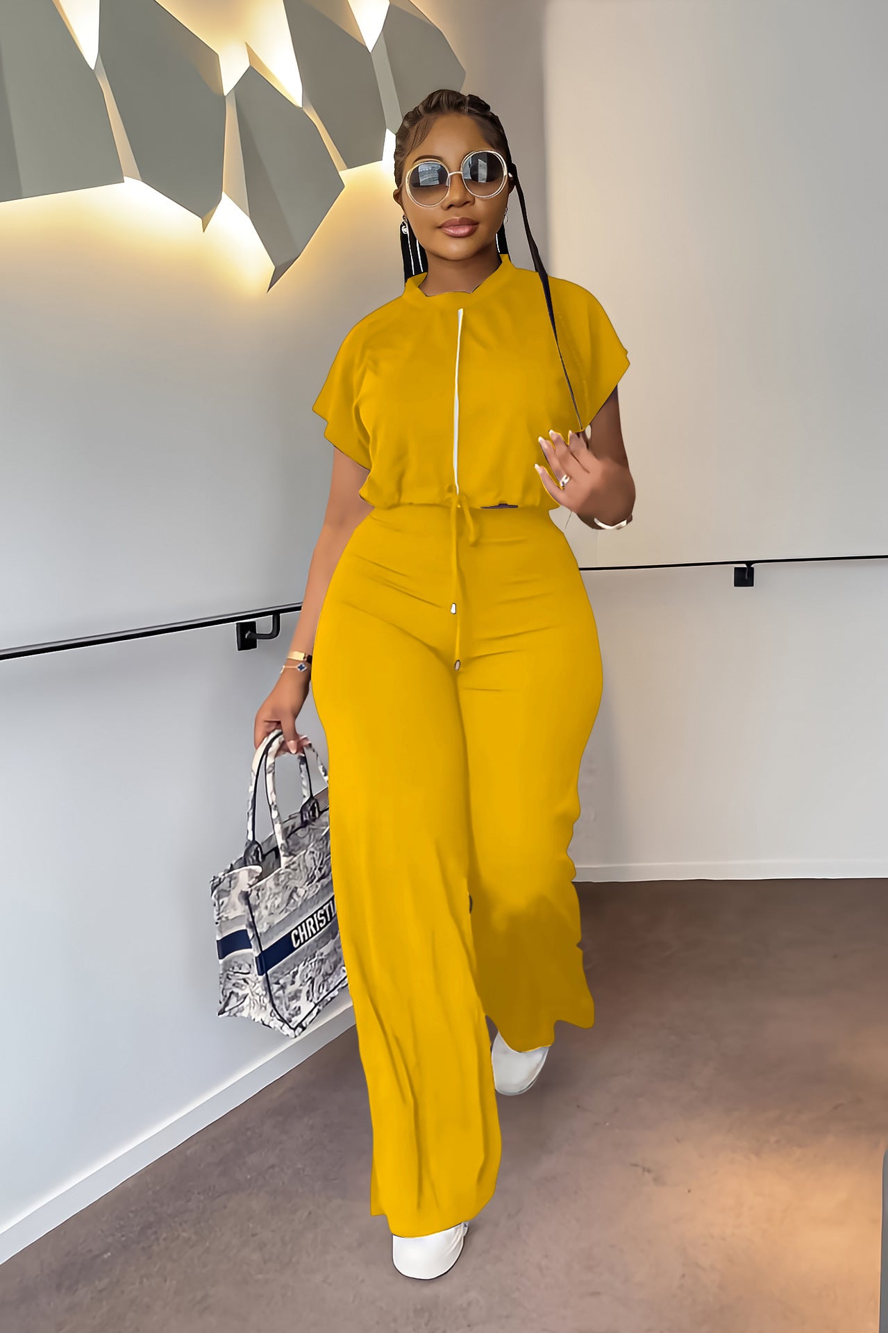Ensemble Deux Pièces Femme – Top Cordon & Pantalon Taille Haute Fendu, Été