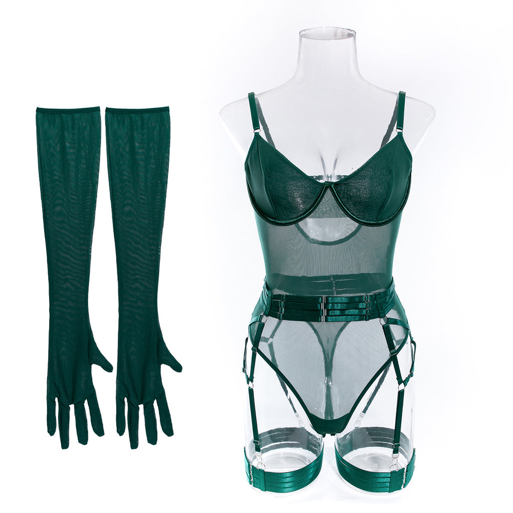 Lingerie Sexy Trois Pièces Dentelle avec Gants – Bralette, Culotte & Gants