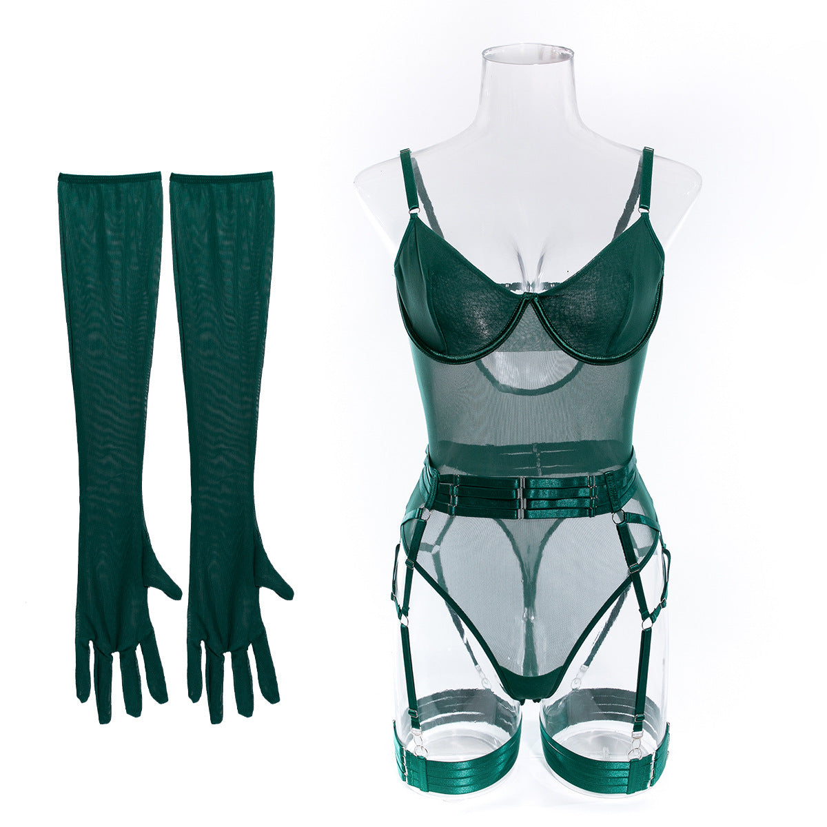 Lingerie Sexy Trois Pièces Dentelle avec Gants – Bralette, Culotte & Gants