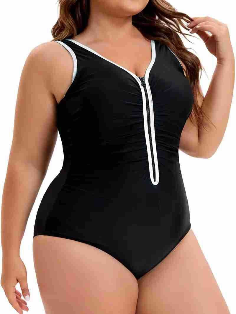 Maillot de Bain Une Pièce Grande Taille – Gainant, Ventre Plat, Fermeture Éclair