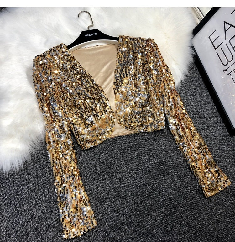 European Station All-match Short Edition Sequins Small Suit BINGBING Beaded Waistcoat Jazz Performance Suit