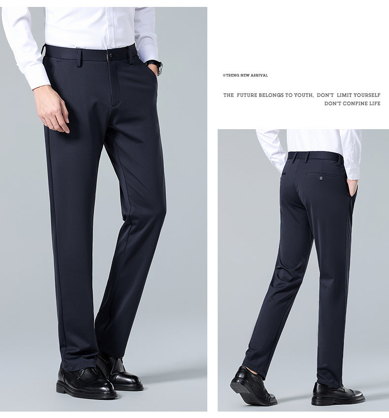 Men's Casual Pants with Mulberry Silk, Ice-Feel Business Commuter Trousers, Summer New High-End Wrinkle-Free Straight-Leg Pants