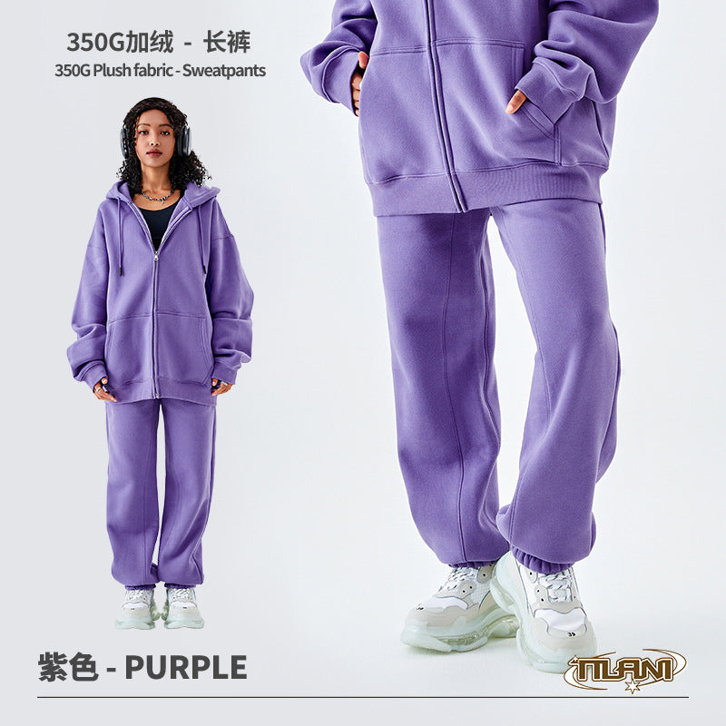 Ensemble Jogging Sweat Zippé Capuche Couleur Unie – Homme & Femme, Casual Sport