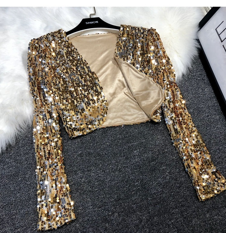 European Station All-match Short Edition Sequins Small Suit BINGBING Beaded Waistcoat Jazz Performance Suit