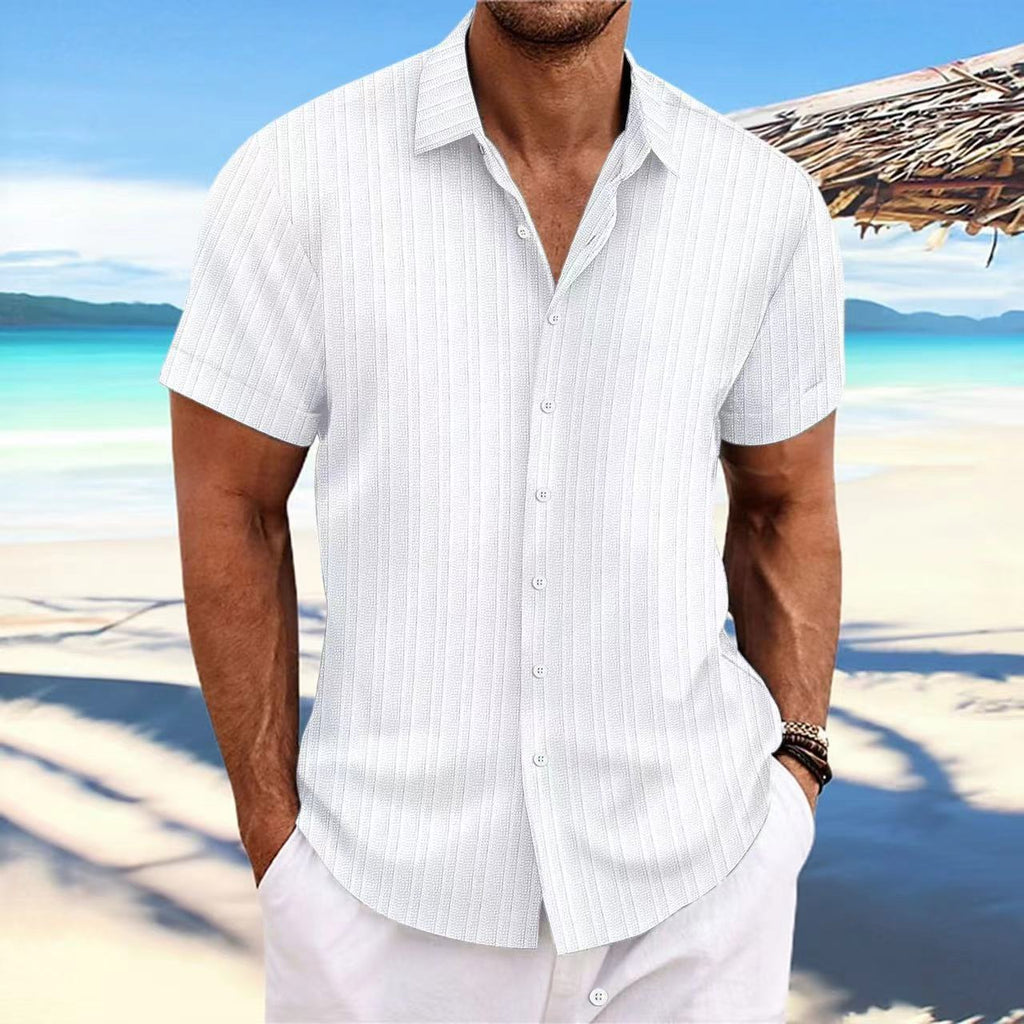 Chemise Homme Lin Rayée Manches Courtes – Style Britannique, Respirante, Été