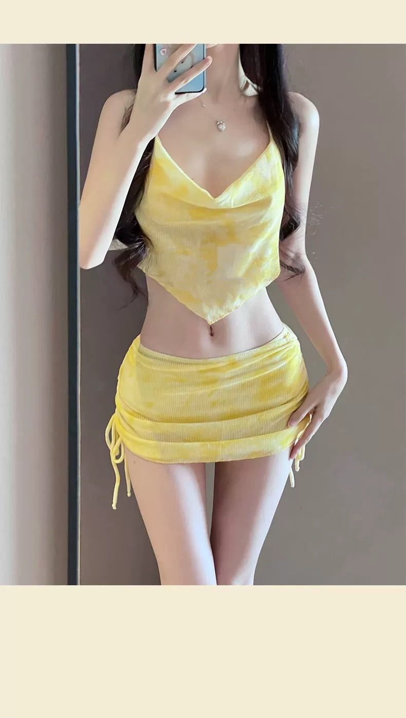 Swimsuit 2025 New Sexy Skirt Bikini Split Three-piece Blouse Slimming Holiday Beach Spa