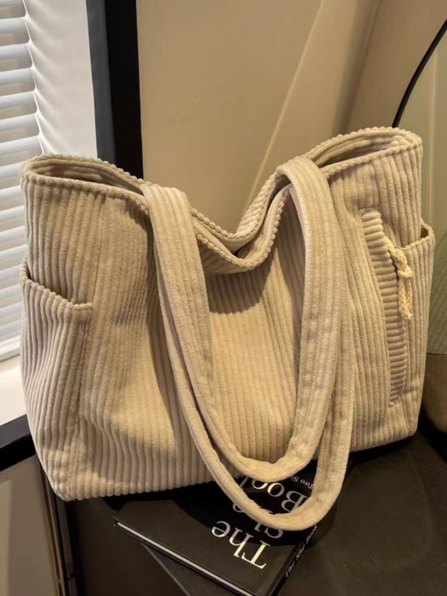 Sac Cabas Velours Côtelé Femme Grande Capacité – Tote Bag Casual Tendance