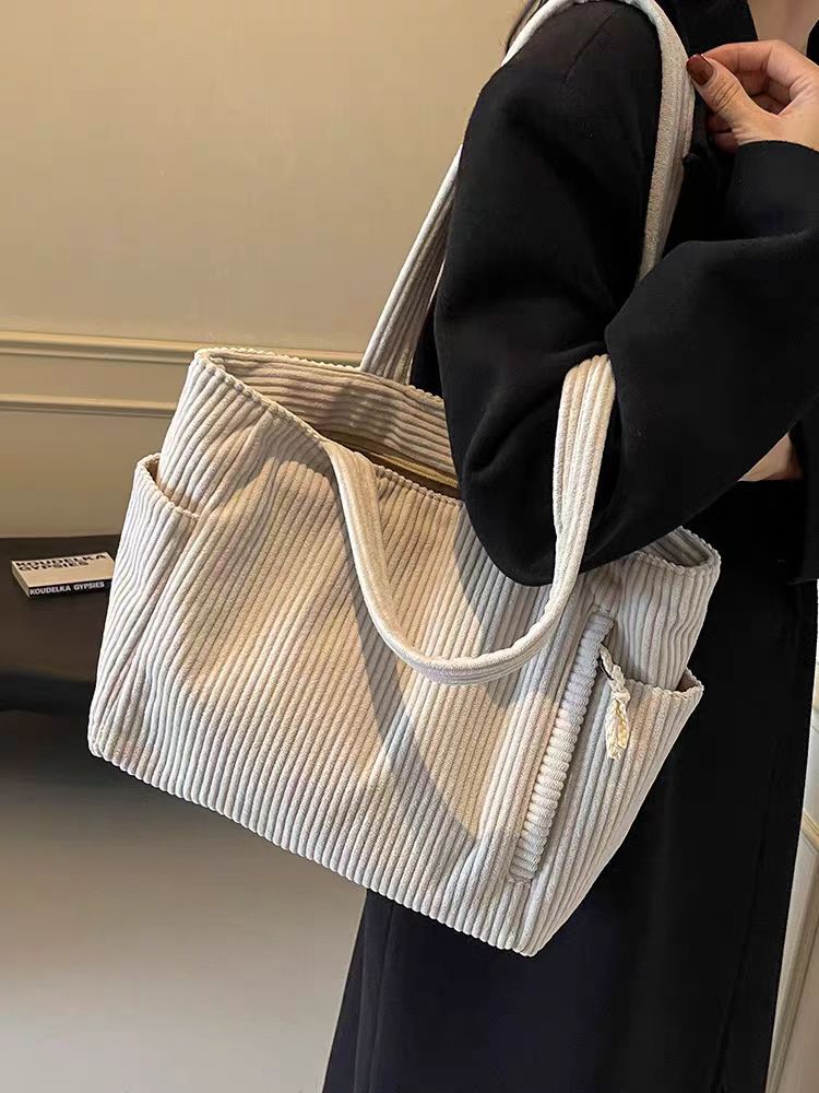 Sac Cabas Velours Côtelé Femme Grande Capacité – Tote Bag Casual Tendance