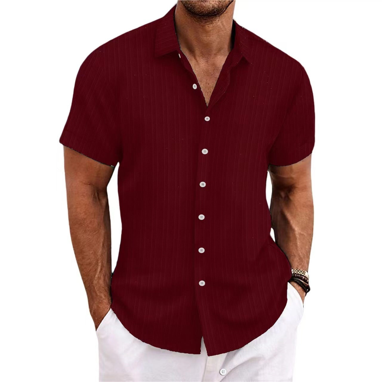Chemise Homme Lin Rayée Manches Courtes – Casual, Respirante, Style Britannique