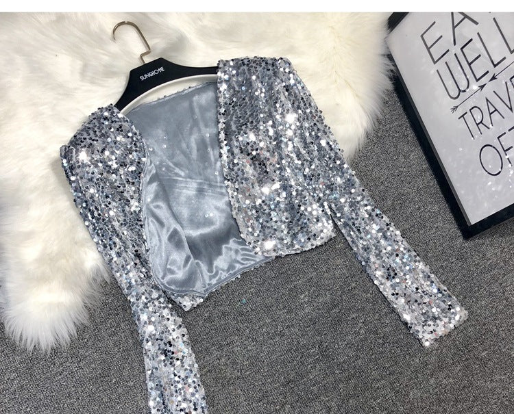 European Station All-match Short Edition Sequins Small Suit BINGBING Beaded Waistcoat Jazz Performance Suit