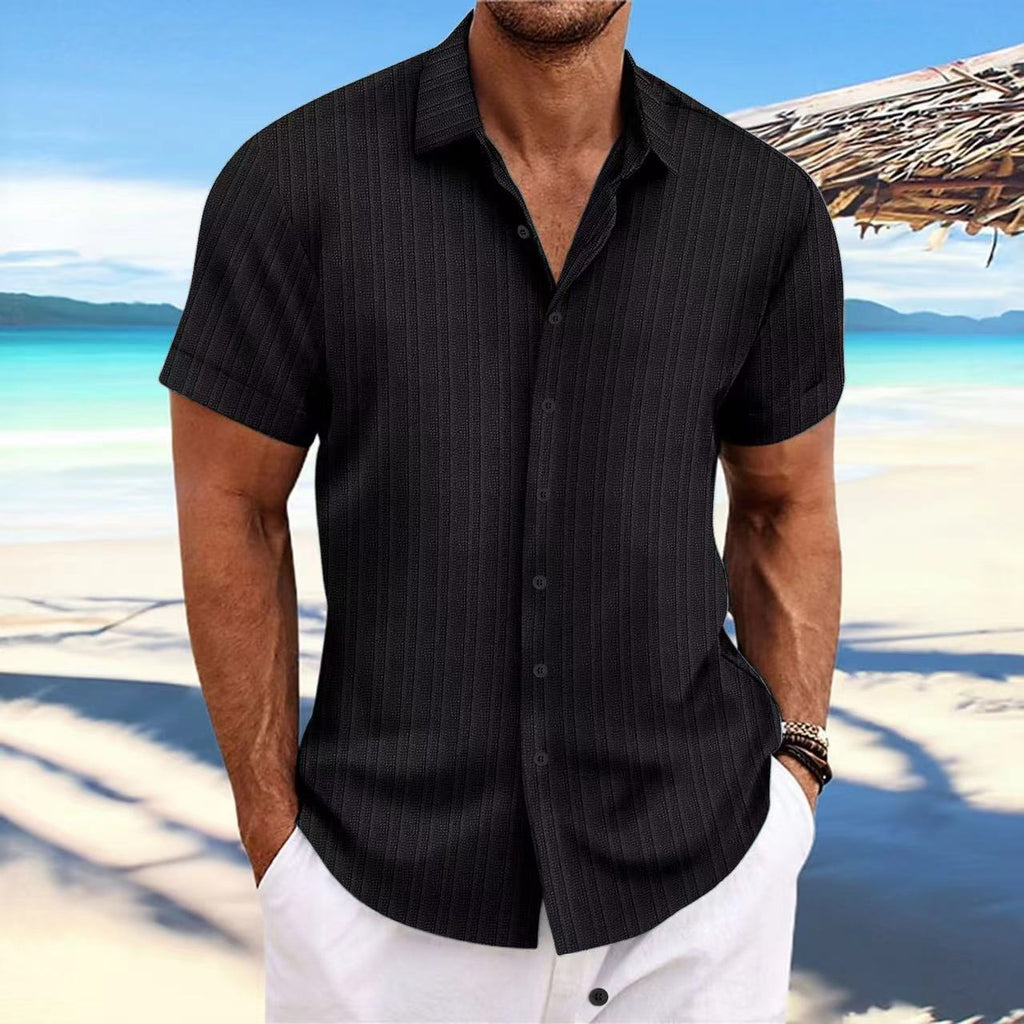 Chemise Homme Lin Rayée Manches Courtes – Casual, Respirante, Style Britannique