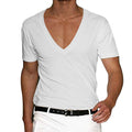 2025 Independent Station European and American Men's Short-Sleeved V Neck T-Shirt Amazon Men's Slim Pure Color Casual T-Shirt Short-Sleeved Men