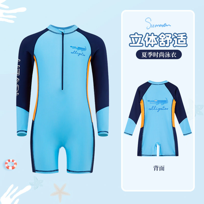 Maillot de Bain Garçon Anti-UV Manches Longues – Séchage Rapide, Motif Crocodile