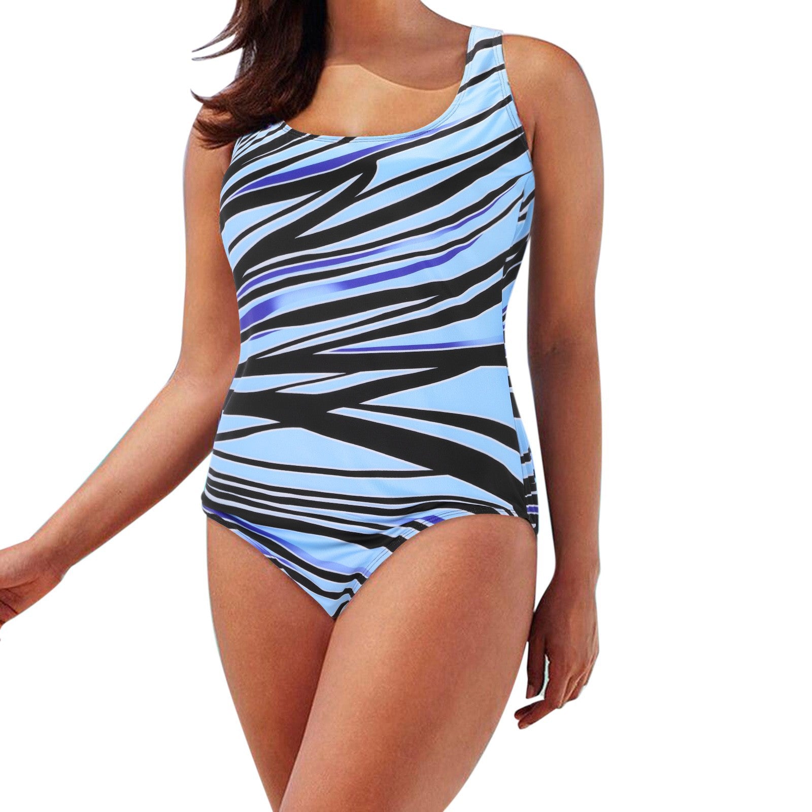 Cross-border new European and American women's one-piece swimsuit plus size plus fat gradient rainbow strip AliExpress bikini swimsuit
