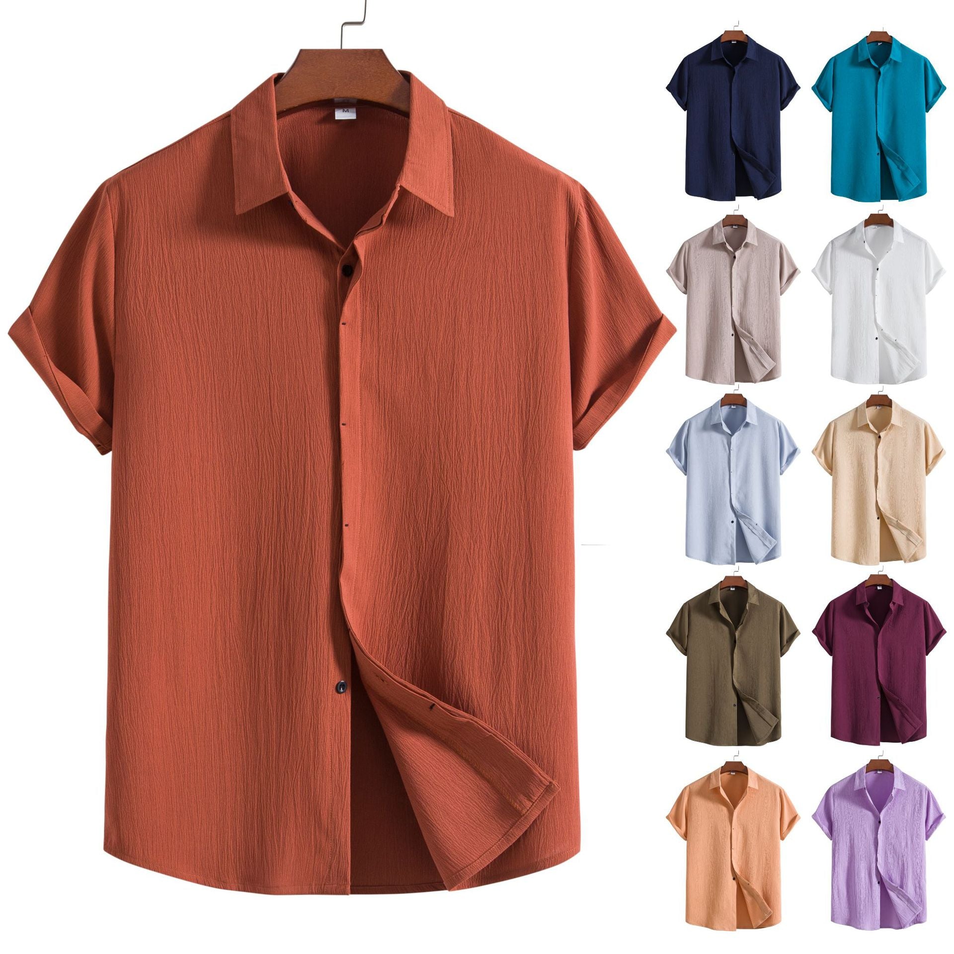 Chemise Homme Manches Courtes Couleur Unie – Casual, Respirante, Été 2025