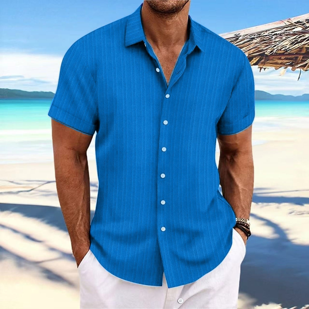 Chemise Homme Lin Rayée Manches Courtes – Style Britannique, Respirante, Été