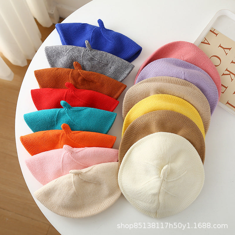 Baby hat autumn and winter baby girls' cute flower beret children's wool hat girls' knitted painter hat fashion