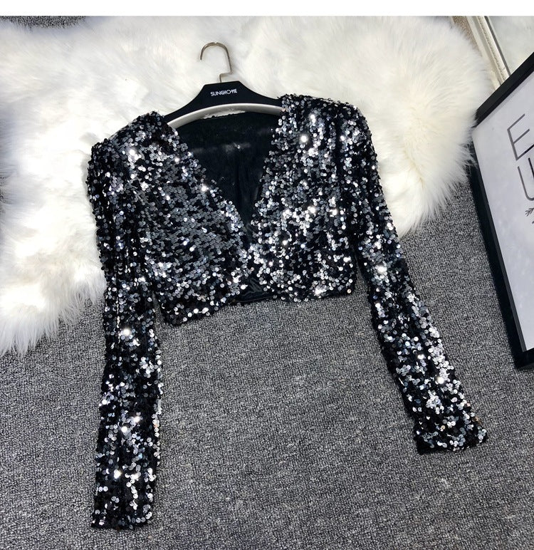 European Station All-match Short Edition Sequins Small Suit BINGBING Beaded Waistcoat Jazz Performance Suit