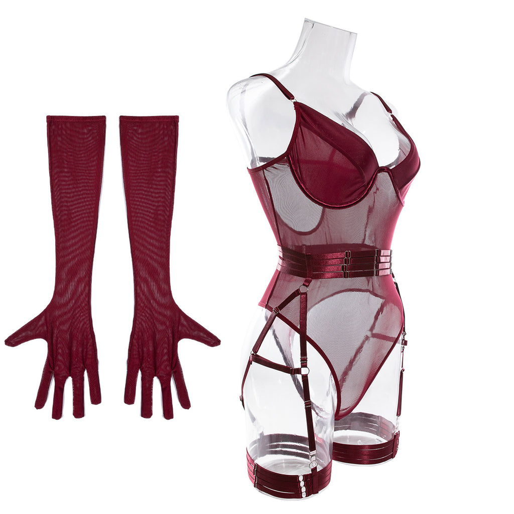 Lingerie Sexy Trois Pièces Dentelle avec Gants – Bralette, Culotte & Gants
