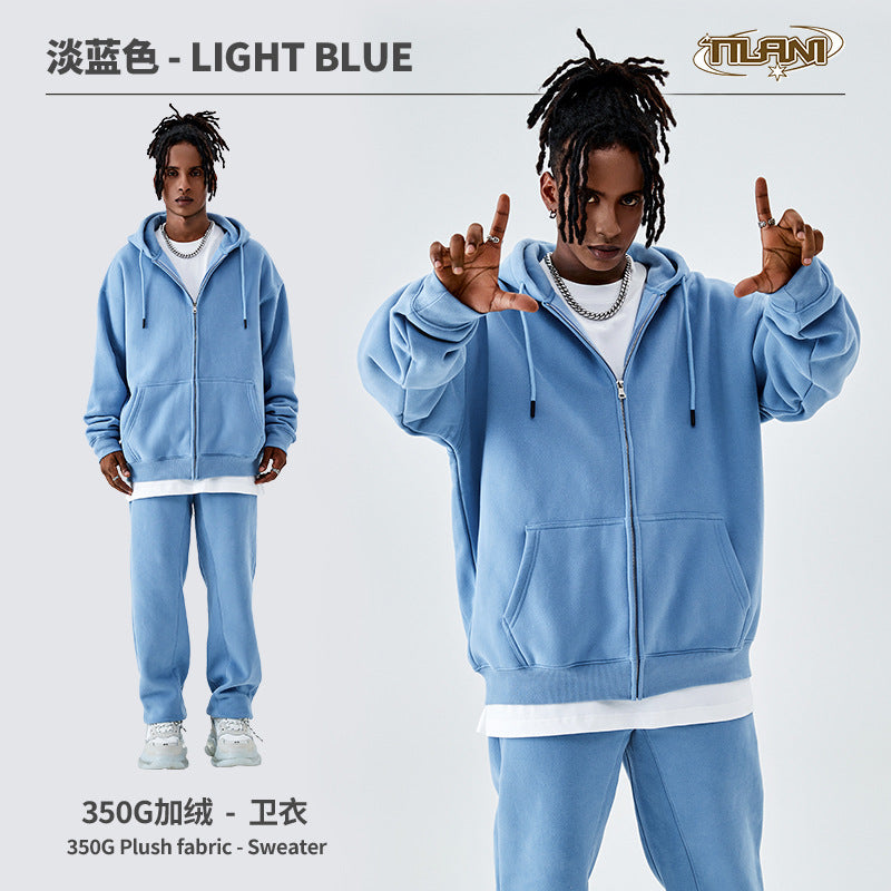 Tilani Men's Sweatshirt Cross-Border Casual Sports Suit Fashionable Pure Color Sweatshirt for Men and Women Simple Zipper Hoodie